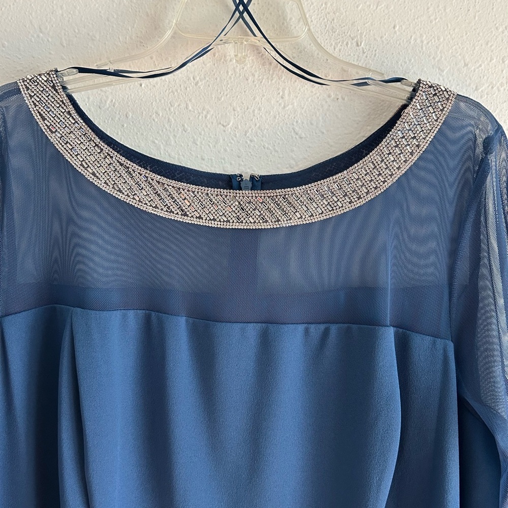 ALEX EVENINGS Cocktail Dress Sz 24W Wedgewood Blue Crystal Neckline Illusion - Picture 4 of 12